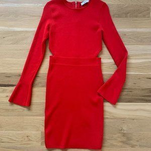 Zara Red Knit Long Sleeve Dress with Cutouts